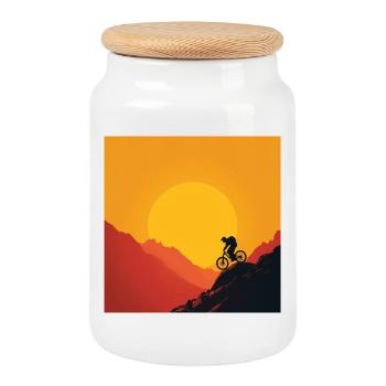 Aventure en VTT – Soleil, montagnes, liberté - Boîte à biscuits avec couvercle en bois - blanc - Devant