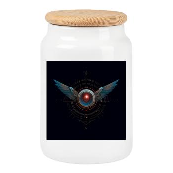 Futuristic Winged Emblem – Techno Vision - Cookie Jar with Wooden Lid - white - Front