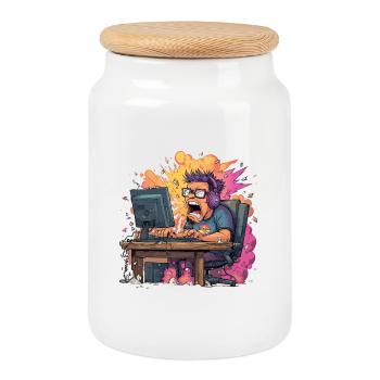 Gaming Rage Explosion – Joueur en mode Rage - Boîte à biscuits avec couvercle en bois - blanc - Devant