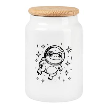 Frog in Space - Cool Astonomy Logo - Cookie Jar with Wooden Lid - white - Front