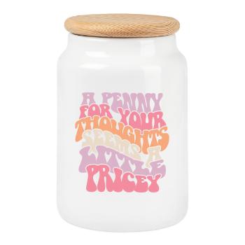 Loving Self Thoughts with Colorful Text - Cookie Jar with Wooden Lid - white - Front