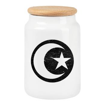 Crescent and star islam black circle - Cookie Jar with Wooden Lid - white - Front