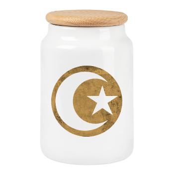 Croissant et étoile islam cercle doré - Boîte à biscuits avec couvercle en bois - blanc - Devant