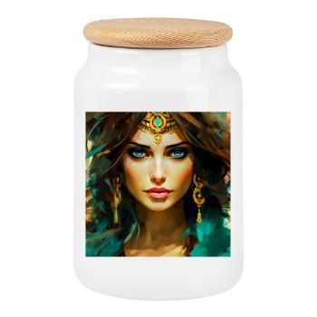 Portrait Femme Féérique aux Ornements Dorés - Boîte à biscuits avec couvercle en bois - blanc - Devant