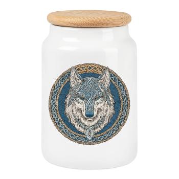 Nordic Wolf Mythology - Cookie Jar with Wooden Lid - white - Front