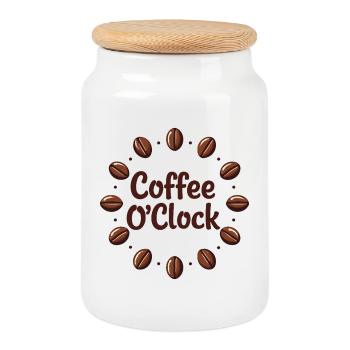 Kaffeetraum Design mit Coffee O'Clock Thema - Keksdose mit Holzdeckel - Weiß - Vorne