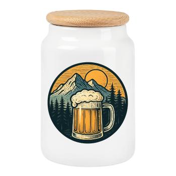 Mountain Forest Beer Mug Sunset - Cookie Jar with Wooden Lid - white - Front