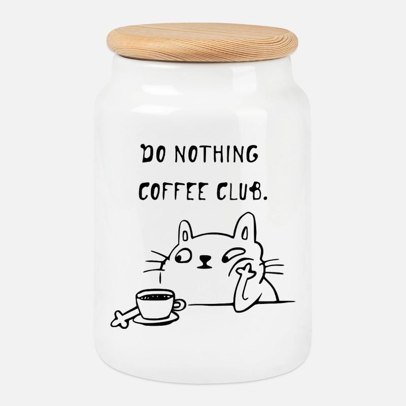 Do Nothing Coffee Club Katze - Keksdose mit Holzdeckel - Weiß