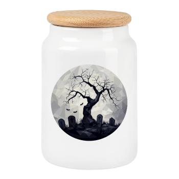 Dark Ghost Trees with Cemetery - Cookie Jar with Wooden Lid - white - Front