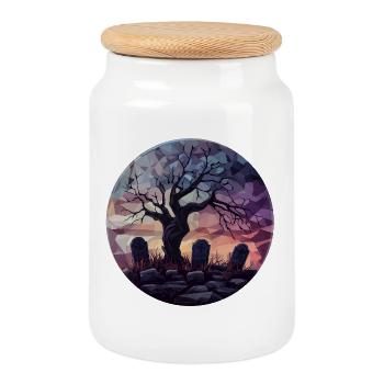 Arbre fantôme géométrique au coucher du soleil - Boîte à biscuits avec couvercle en bois - blanc - Devant