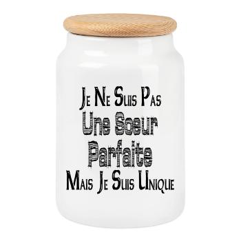 Pas une Sœur Parfaite Mais je suis Unique - Boîte à biscuits avec couvercle en bois - blanc - Devant