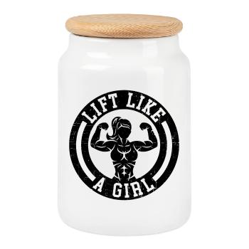 Lift like a girl - Cookie Jar with Wooden Lid - white - Front