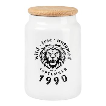 35. Geburtstag Wild, free & untamed since 09/1990 - Cookie Jar with Wooden Lid - white - Front