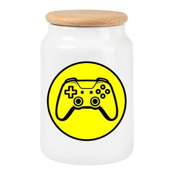 Controller Joypad Icon - Cookie Jar with Wooden Lid - white - Front