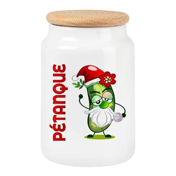 Christmas Petanque Boule Pickles - Cookie Jar with Wooden Lid - white - Front