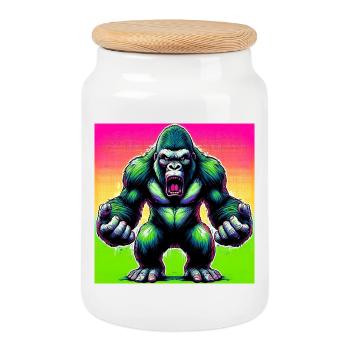 gorilla - Cookie Jar with Wooden Lid - white - Front