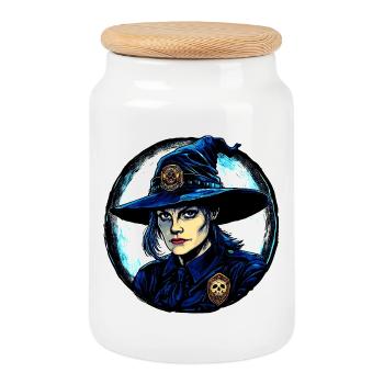 Hexe Polizist - Keksdose mit Holzdeckel - Weiß - Vorne