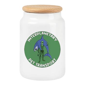 Badge de transport interplanétaire pour animaux de compagnie Requin - Boîte à biscuits avec couvercle en bois - blanc - Devant