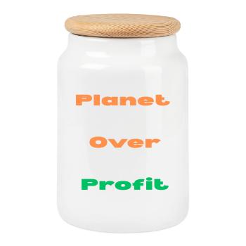 PLANET OVER PROFIT - Cookie Jar with Wooden Lid - white - Front
