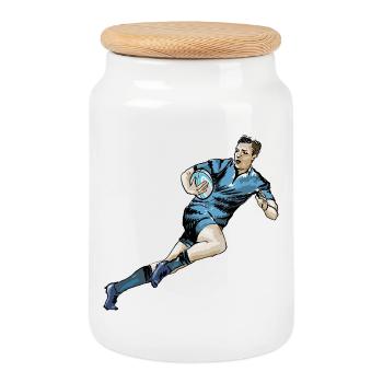 Rugby - Keksdose mit Holzdeckel - Weiß - Vorne