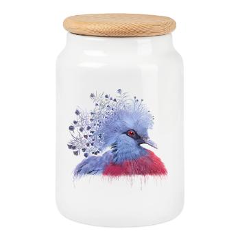 Crowned Pigeon - Cookie Jar with Wooden Lid - white - Front