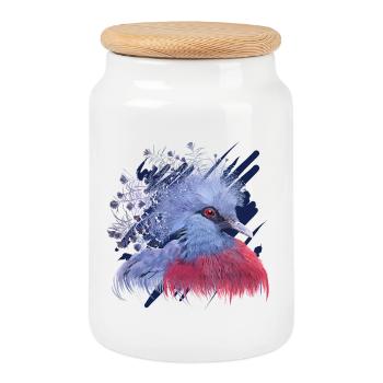 Crowned Pigeon - Cookie Jar with Wooden Lid - white - Front