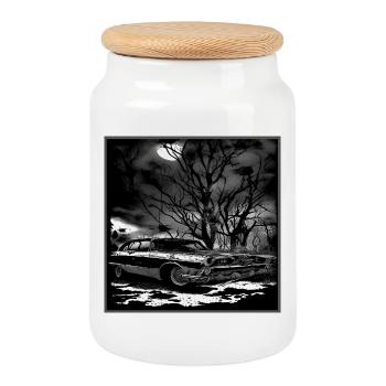 Oldtimer Oldtimer unter verwunschenem Baum - Keksdose mit Holzdeckel - Weiß - Vorne