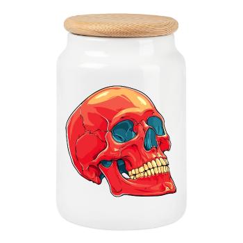 Skull - Cookie Jar with Wooden Lid - white - Front