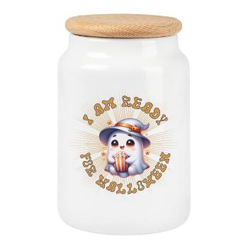 Charme de sorcière fantôme mignon dans le style d’Halloween - Boîte à biscuits avec couvercle en bois - blanc - Devant
