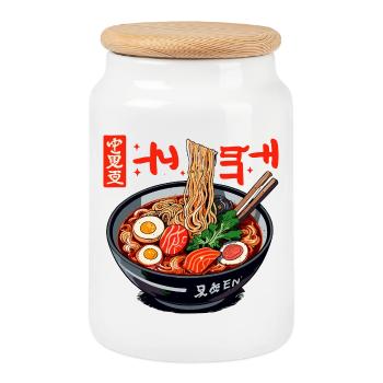 Illustration de bol de ramen vif - Boîte à biscuits avec couvercle en bois - blanc - Devant