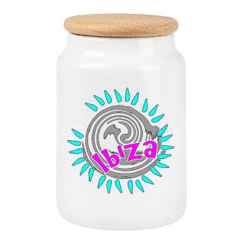 Design abstrait en spirale avec des accents de néon Ibiza - Boîte à biscuits avec couvercle en bois - blanc - Devant
