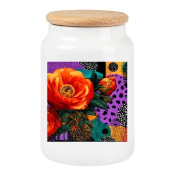 Bright Flowers on Abstract Background - Cookie Jar with Wooden Lid - white - Front