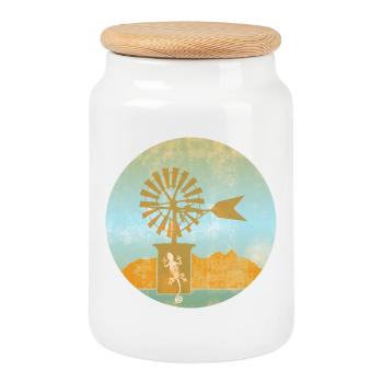 Moulin à vent avec gecko Illustration Majorque - Boîte à biscuits avec couvercle en bois - blanc - Devant