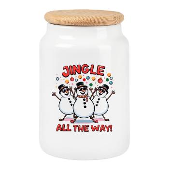 Disco Schneemänner – Jingle All the Way - Keksdose mit Holzdeckel - Weiß - Vorne