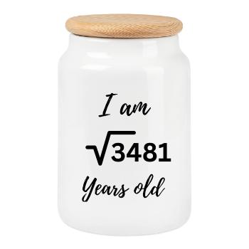 √3481 – 59 years old and not a bit boring - Cookie Jar with Wooden Lid - white - Front