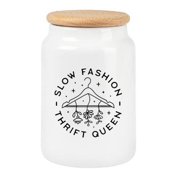 Slow fashion économe drôle friperie queen esthétique - Boîte à biscuits avec couvercle en bois - blanc - Devant