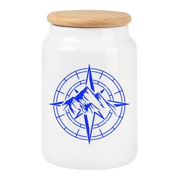 Boussole aventureuse et motif de montagne - Boîte à biscuits avec couvercle en bois - blanc - Devant