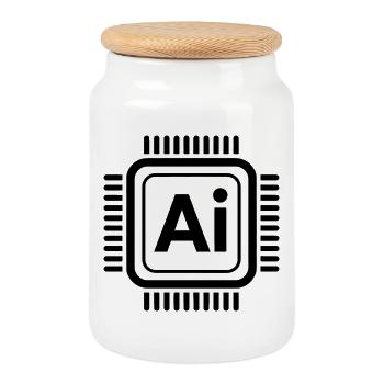 AI Chip - Cool Technology Design - Cookie Jar with Wooden Lid - white - Front