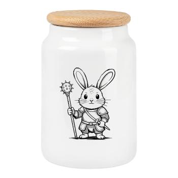 Chevalier Lapin - Logo Lapin Cool - Boîte à biscuits avec couvercle en bois - blanc - Devant