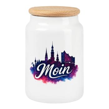 Effet galaxie sur la ligne d'horizon mystique de Hambourg - Boîte à biscuits avec couvercle en bois - blanc - Devant