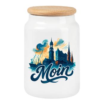 Hambourg Moin City Silhouette Maritime Cadeau - Boîte à biscuits avec couvercle en bois - blanc - Devant