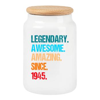 80th birthday born in 1945 - Cookie Jar with Wooden Lid - white - Front