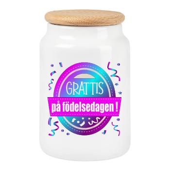 Joyeux anniversaire - Boîte à biscuits avec couvercle en bois - blanc - Devant