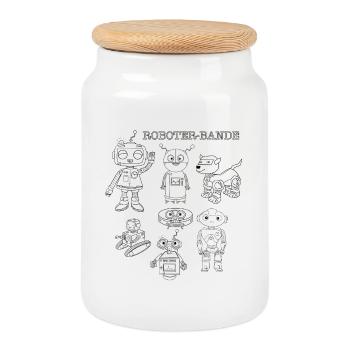 More robots, more fun - Cookie Jar with Wooden Lid - white - Front