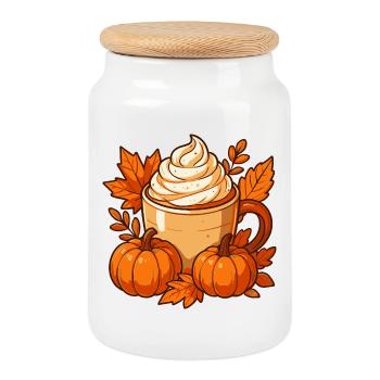 Herbst Kürbis Gewürz Becher Design - Keksdose mit Holzdeckel - Weiß - Vorne