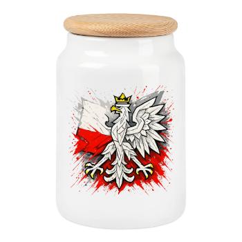 Pologne Polska aigle drapeau drapeau abstrait cadeau - Boîte à biscuits avec couvercle en bois - blanc - Devant