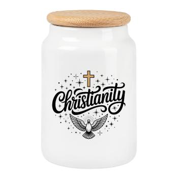 Christianisme - Logo chrétien - Boîte à biscuits avec couvercle en bois - blanc - Devant