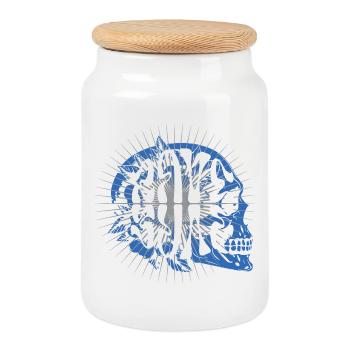 Rave-Musik Ethereal Skull mit Radiant Lines - Keksdose mit Holzdeckel - Weiß - Vorne