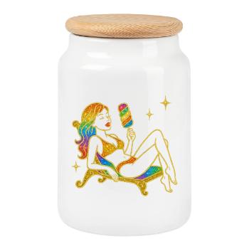 Glitzernde Einhorn-Fantasie mit Regenbogen - Keksdose mit Holzdeckel - Weiß - Vorne