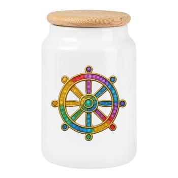 Bunter Steuerrad  Dharma-Rad_-Buddhismus - Keksdose mit Holzdeckel - Weiß - Vorne